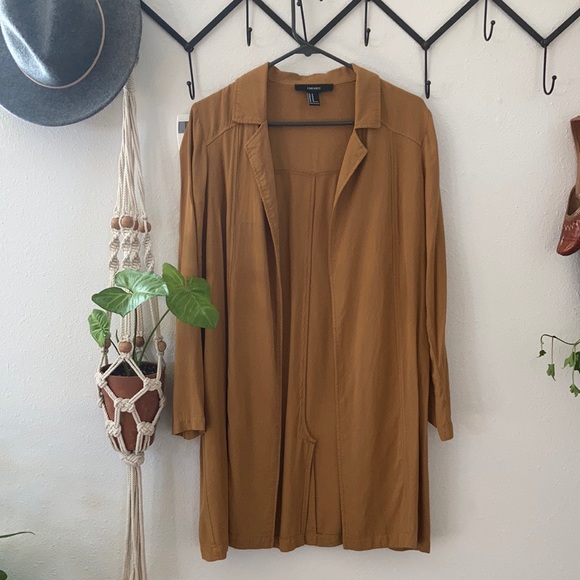F21 Long Cardigan - Trench Style Layering Coat - Picture 3 of 6
